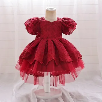 Платье принцессы для новорожденных девочек-цветочниц с пышными рукавами Pompadour Baby Vestidos, представление, День рождения, свадьба, детский костюм