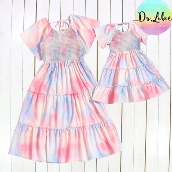 Платья для мамы и дочки разных цветов с логотипом на заказ летняя мягкая одежда для маленьких девочек