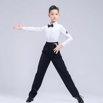 Плиссированные топы и брюки с длинным рукавом, детское платье для латиноамериканских танцев для мальчика, тканевый костюм для соревнований по бальным танцам NY02 G5104 G5055