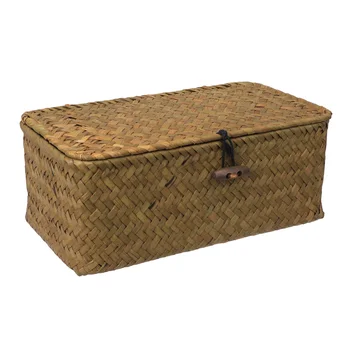 Прямоугольные корзины с крышкой Переносной тканый ящик для хранения письменного стола Гостиной Лосьона для макияжа Спальни