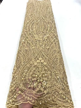 Роскошная расшитая бисером тюлевая кружевная ткань 2023 Свадебные Тяжелые хрустальные бусины, сетка с блестками, высококачественная Африканская французская сетка