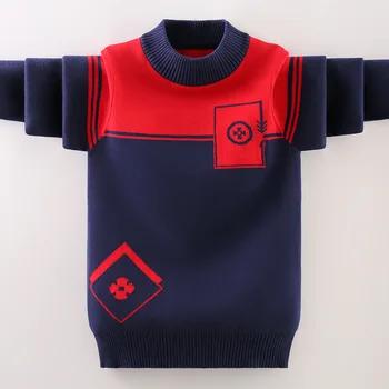 Свитер для мальчиков 2023, осенне-зимняя трикотажная хлопчатобумажная детская одежда, детский пуловер, свитер для мальчика-подростка, цветная нижняя рубашка в стиле пэчворк