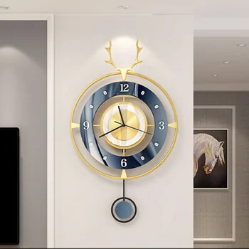 Скандинавские Модные Настенные Часы Простая Гостиная Металлические Бесшумные Роскошные Настенные Часы С Оленем Современный Дизайн Reloj Pared Home Decor 5