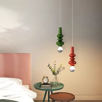 Скандинавский светодиодный подвесной светильник, Современная прикроватная тумбочка для спальни, Подвесной светильник для столовой, Подвесные светильники, Красочные Одиночные светильники