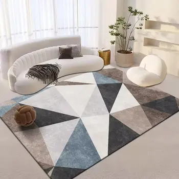 Современный геометрический ковер в скандинавском стиле, центральный коврик для спальни, пушистый диван, боковой ковер для комнат, большой нескользящий коврик для входной двери
