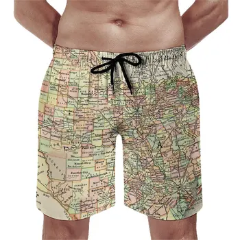 Спортивные шорты с картой Техаса, штат и города, винтажные пляжные шорты с мужским принтом, быстросохнущие пляжные плавки, Идея подарка