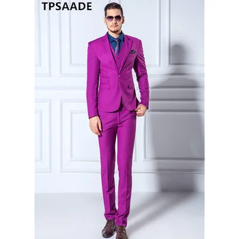 Сшитые на заказ Приталенные фиолетовые смокинги Лучший свадебный костюм для мужчины Элегантное платье для жениха Одежда для выпускного вечера Блейзер пиджак Комплекты 3 шт.