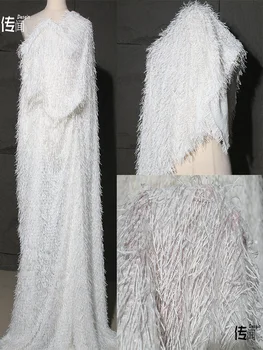 Текстурированная жаккардовая ткань, Белая куртка с кисточками и юбка, дизайнер одежды, Ткань оптом, по метрам, Сшитая своими руками из полиэстера