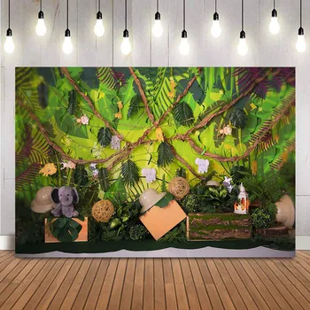 Тематический фон в стиле сафари в джунглях для фотосъемки приключений, портрета в душе ребенка, фона для фотобудки, реквизита для торта для новорожденных детей