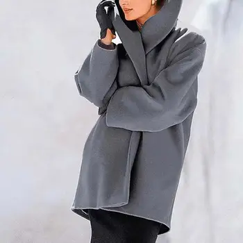 Тренч, кардиган с отложным воротником, шерстяное однотонное женское пальто на одной пуговице Зима / осень 2021 для повседневной носки