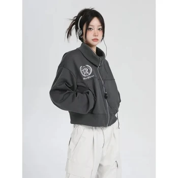 Укороченные куртки MEXZT Y2K, женская уличная одежда, короткие пальто на молнии с принтом, Винтажная Повседневная верхняя одежда в стиле хип-хоп в корейском стиле Harajuku, топы