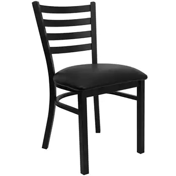 Флэш-мебель серии HERCULES С черной спинкой для лестницы, металлический стул для ресторана -Черное виниловое сиденье