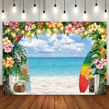 Фон для декора вечеринки Luau Тема Алоха Лето Фламинго Тропический Гавайский Морской Пляж Фон для фотосъемки Дня Рождения Баннер
