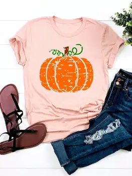 Футболка с графическим рисунком, одежда на День Благодарения, женская акварельная тыква, Трендовая осенняя женская футболка с принтом на Хэллоуин, одежда