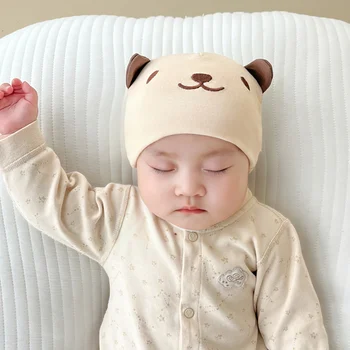 Хлопчатобумажные шапочки Для новорожденных, Шапка-кролик с Мультяшным Медведем, модная зимняя теплая Мягкая шапочка Для младенцев, костюм-капот от 0 до 4 м