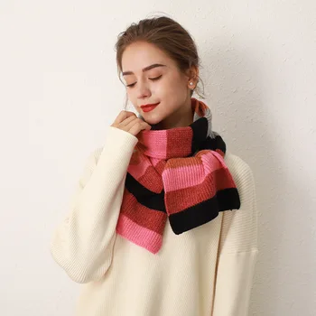 Шарф в полоску в стиле пэчворк, женская осенне-зимняя одежда, теплый длинный шарф, кашемировые вязаные шарфы 160 см