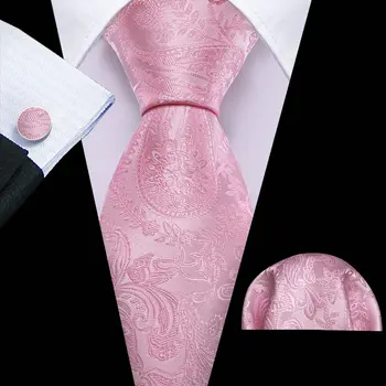 Элегантный Розовый Шелковый Галстук Для Мужчин, Дизайнерский Жаккардовый Костюм С Пейсли, Шейный Платок, Запонки, Наборы Для Свадебной Вечеринки Barry.Wang