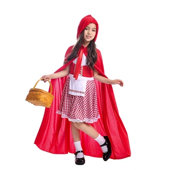 Ярко-красный веселый Маленький красный капюшон для девочек, костюм милого сказочного персонажа на Хэллоуин для вашего маленького ребенка в лесном приключении